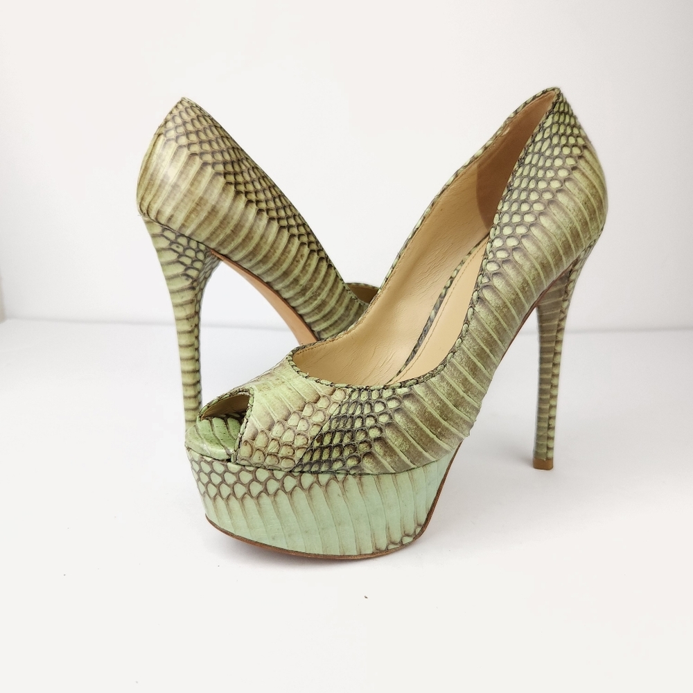Brian Atwood Snakeskin Leather Platform Heels